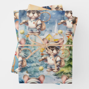 Tennis Christmas Themed Wrapping Paper Sheet