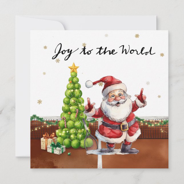 Tennis Christmas tree and Santa Claus on the court Holiday Card (Front)