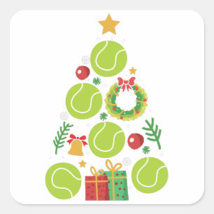 Tennis Christmas Tree   Christmas Sports Gift Square Sticker