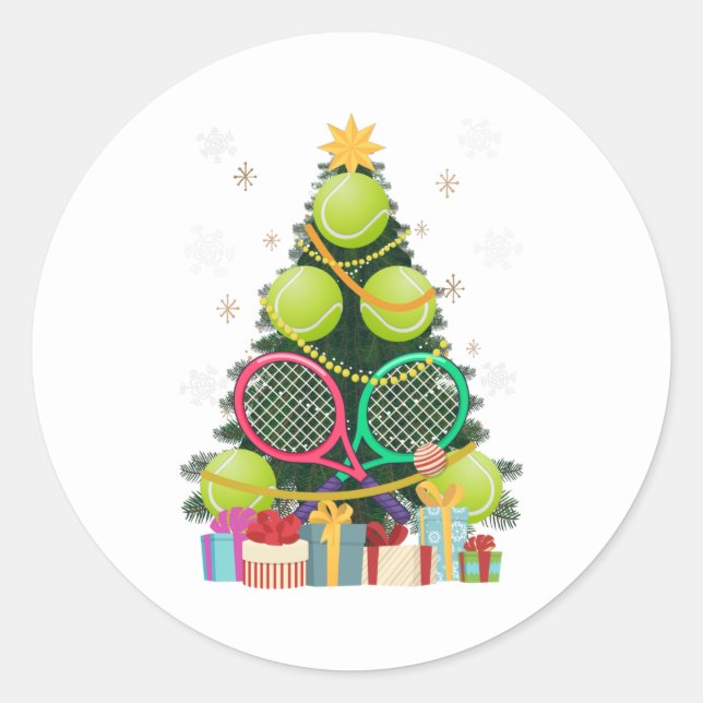 Tennis Christmas Tree Tennis Player Tennis Coach Classic Round Sticker (Front)