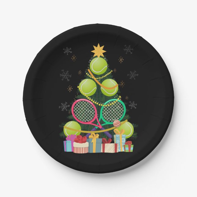 Tennis Christmas Tree Tennis Player Tennis Coach Paper Plate (Front)