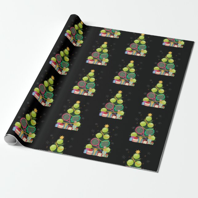 Tennis Christmas Tree Tennis Player Tennis Coach Wrapping Paper (Unrolled)