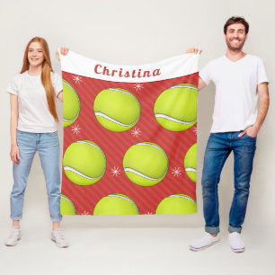 Tennis Christmas Winter Style Personalised Red  Fleece Blanket
