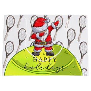Tennis Christmas with Ball and Racket with Santa  Large Gift Bag