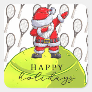 Tennis Christmas with Ball and Racket with Santa   Square Sticker
