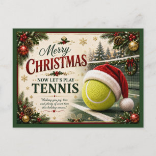 Tennis Christmas with ball santa hat Holiday Postcard