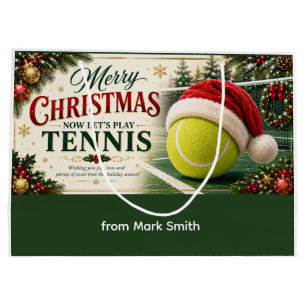 Tennis Christmas with ball santa hat  Large Gift Bag