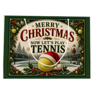 Tennis Christmas with ball santa hat  Large Gift Bag