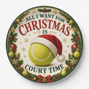 Tennis Christmas with ball santa hat Paper Plate