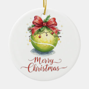 Tennis Christmas With balls with ribbon Ceramic Tree Decoration