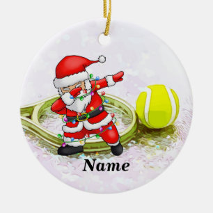 Tennis Christmas with Dabbing Santa Claus Ceramic Tree Decoration