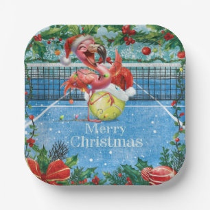 Tennis Christmas with Flamingo themed  Paper Plate