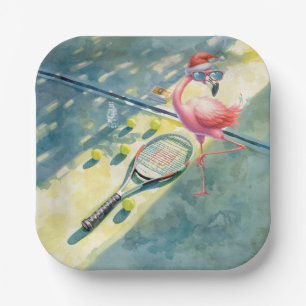 Tennis Christmas with Flamingo themed Paper Plate