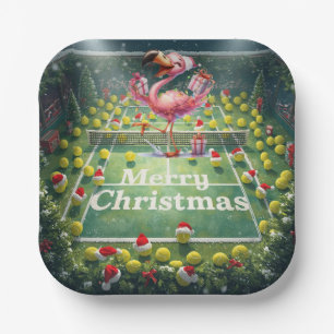 Tennis Christmas with Flamingo themed  Paper Plate