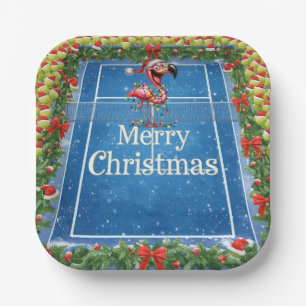 Tennis Christmas with Flamingo themed Paper Plate