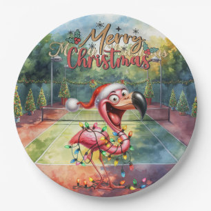 Tennis Christmas with Flamingo themed  Paper Plate