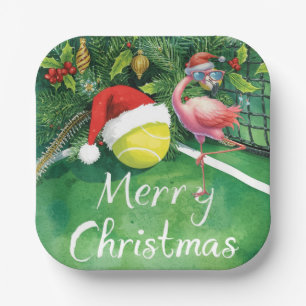 Tennis Christmas with Flamingo themed Paper Plate