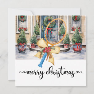 Tennis Christmas with Racket and Christmas themed Holiday Card