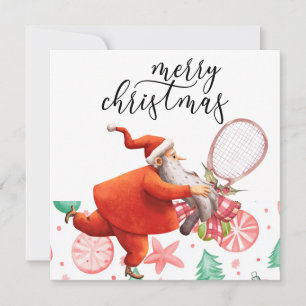 Tennis Christmas with Racket and Christmas Wreath Holiday Card