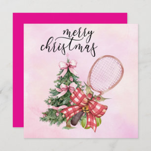 Tennis Christmas with Racket and Christmas Wreath Holiday Card