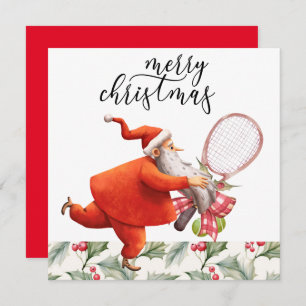 Tennis Christmas with Racket and Christmas Wreath  Holiday Card
