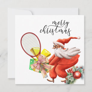 Tennis Christmas with Racket and Christmas Wreath  Holiday Card