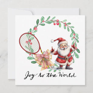 Tennis Christmas with Racket and Christmas Wreath Holiday Card