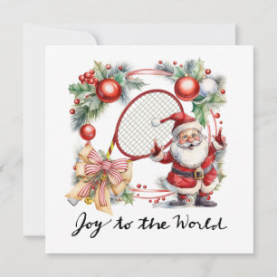 Tennis Christmas with Racket and Christmas Wreath Holiday Card