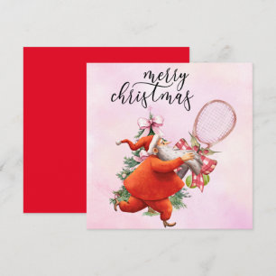 Tennis Christmas with Racket and Christmas Wreath  Holiday Card