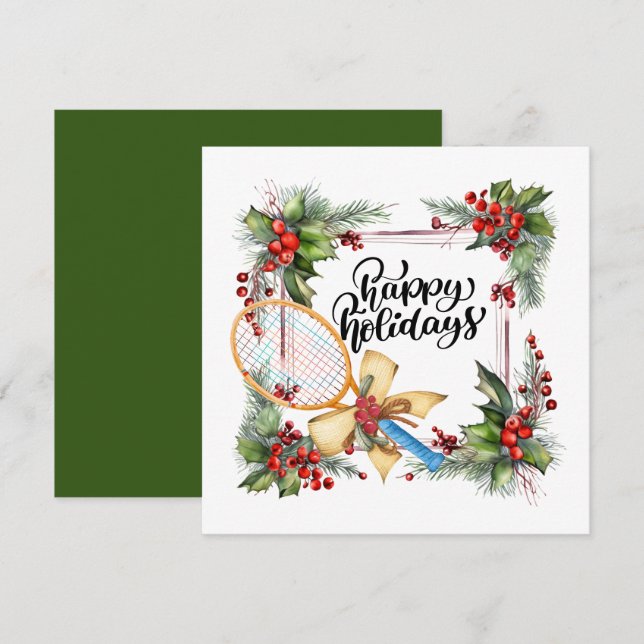 Tennis Christmas with Racket  watercolor Holiday Card (Front/Back)