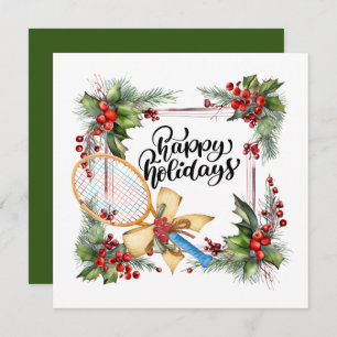 Tennis Christmas with Racket  watercolor Holiday Card