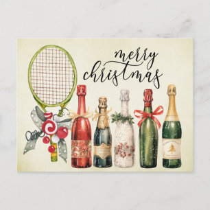 Tennis Christmas with Racket  watercolor Holiday Postcard