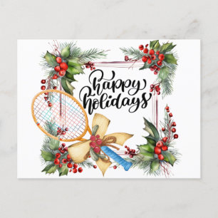 Tennis Christmas with Racket  watercolor Holiday Postcard
