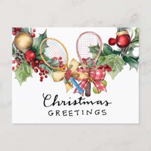 Tennis Christmas with Racket  watercolor Holiday Postcard