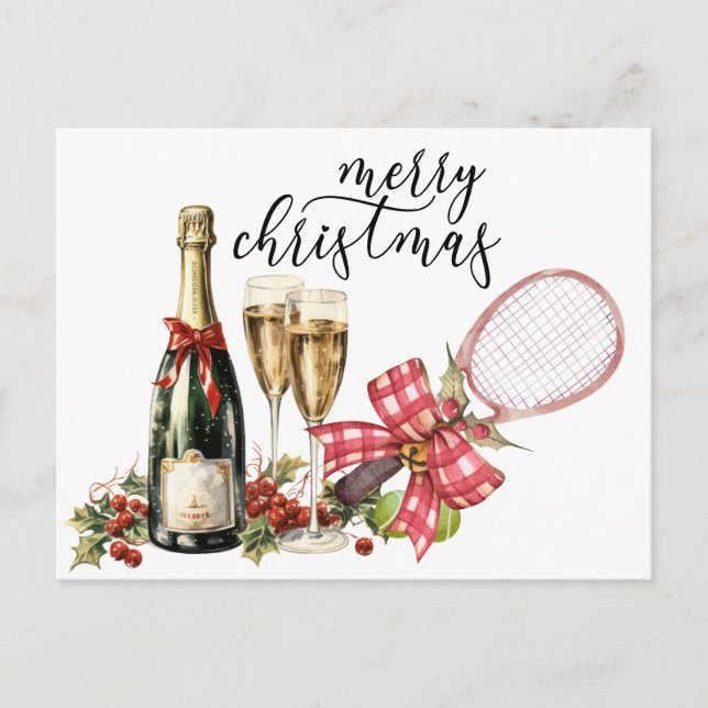 Tennis Christmas with Racket  watercolor Holiday Postcard (Front)