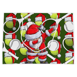 Tennis  Christmas with Santa Claus and racket  Large Gift Bag