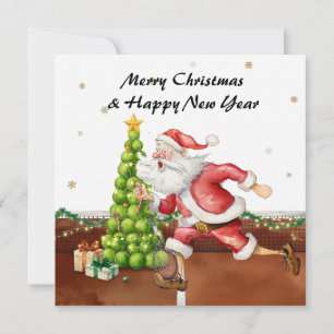 Tennis Christmas with Santa Claus at court Holiday Card