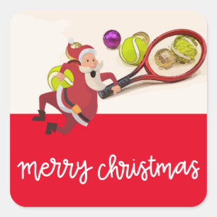 Tennis Christmas with Santa Claus Ball Racket Red  Square Sticker