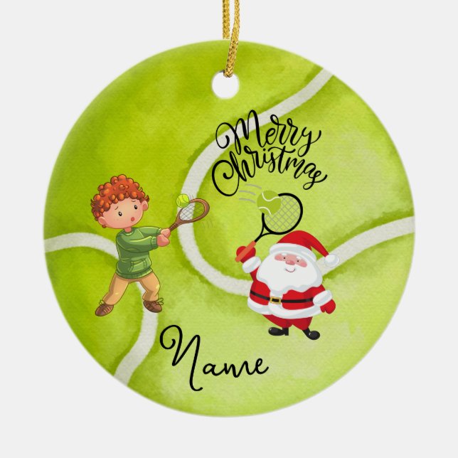 Tennis Christmas with Santa Claus for Boy  Ceramic Tree Decoration (Front)