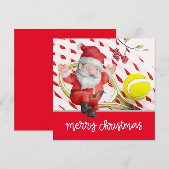 Tennis Christmas with Santa Claus for PLAYER  Holiday Card (Front/Back)