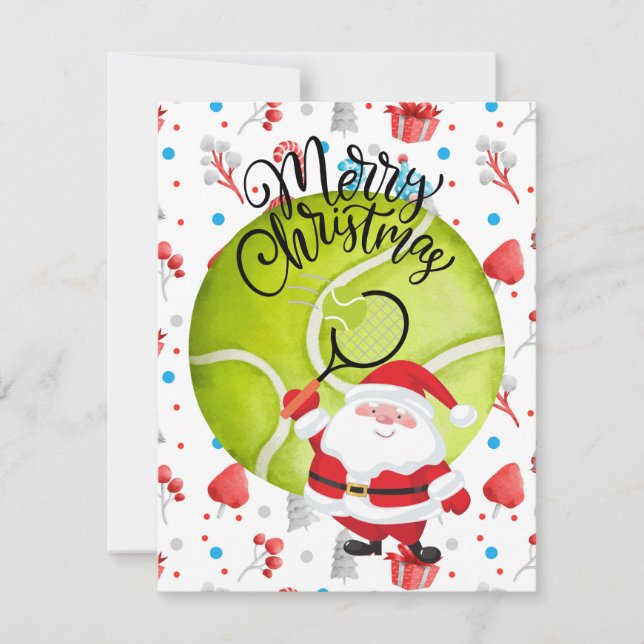 Tennis Christmas with Santa Claus  Holiday Card (Front)