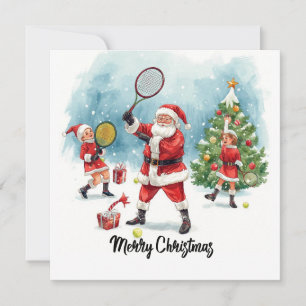 Tennis Christmas with Santa Claus Holiday Card