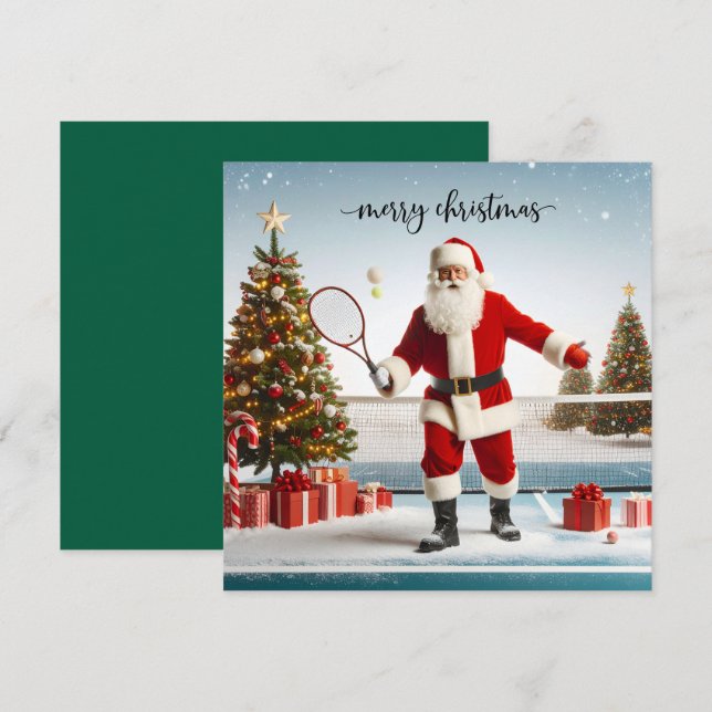 Tennis Christmas with Santa Claus Holiday Card (Front/Back)