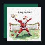 Tennis Christmas with Santa Claus Holiday Card<br><div class="desc">Serve up some festive cheer with this bright watercolor illustration of Santa Claus .

For: tennis lovers,  coaches,  club members,  sports families,  and Christmas gift exchanges.</div>
