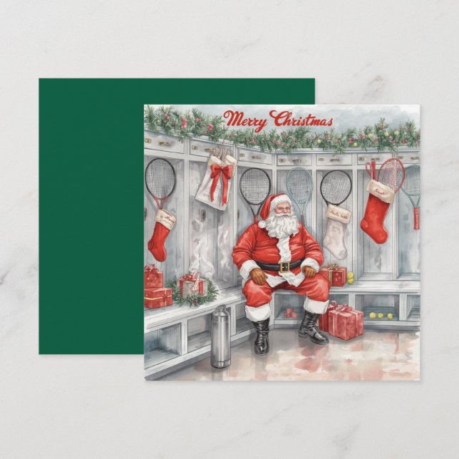 Tennis Christmas with Santa Claus Holiday Card (Front/Back)