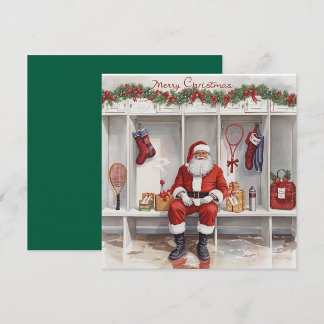 Tennis Christmas with Santa Claus Holiday Card (Front/Back)