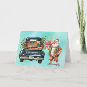 Tennis Christmas  with Santa Claus Holiday Card