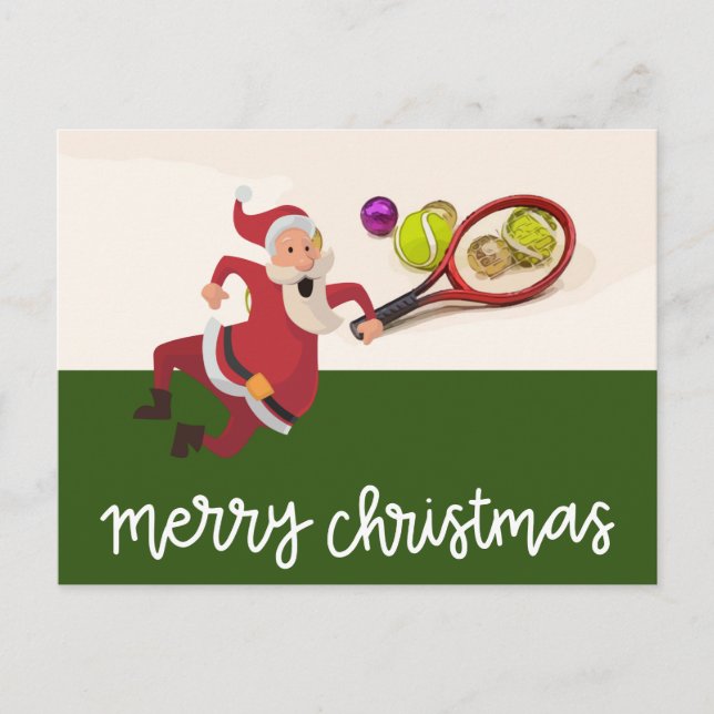 Tennis Christmas with Santa Claus  Holiday Postcar (Front)