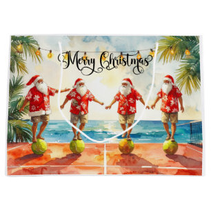 Tennis Christmas with Santa Claus in Hawaii Shirt Large Gift Bag
