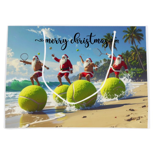 Tennis Christmas with Santa Claus  Large Gift Bag (Front)